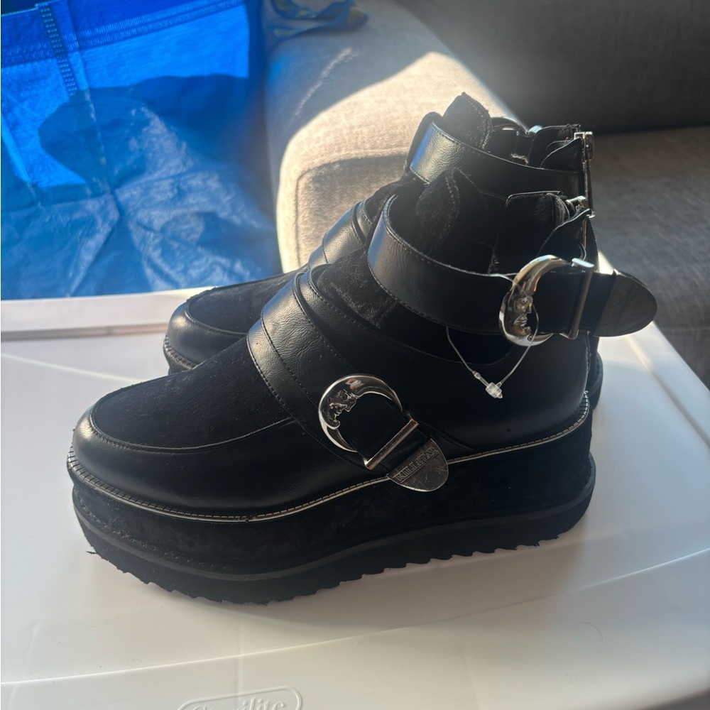 Killstar Black Platform Boots with Silver Buckles